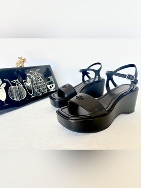 Coach Gale Wedge Platform Sandals - Black, Size 9.5